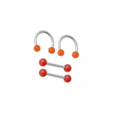 Multi-Pack Orange and Red Shimmer Nipple Barbells and Horseshoe Rings 2 Pairs - 14 Gauge at Spencer's