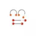 Multi-Pack Orange and Red Shimmer Nipple Barbells and Horseshoe Rings 2 Pairs - 14 Gauge at Spencer's
