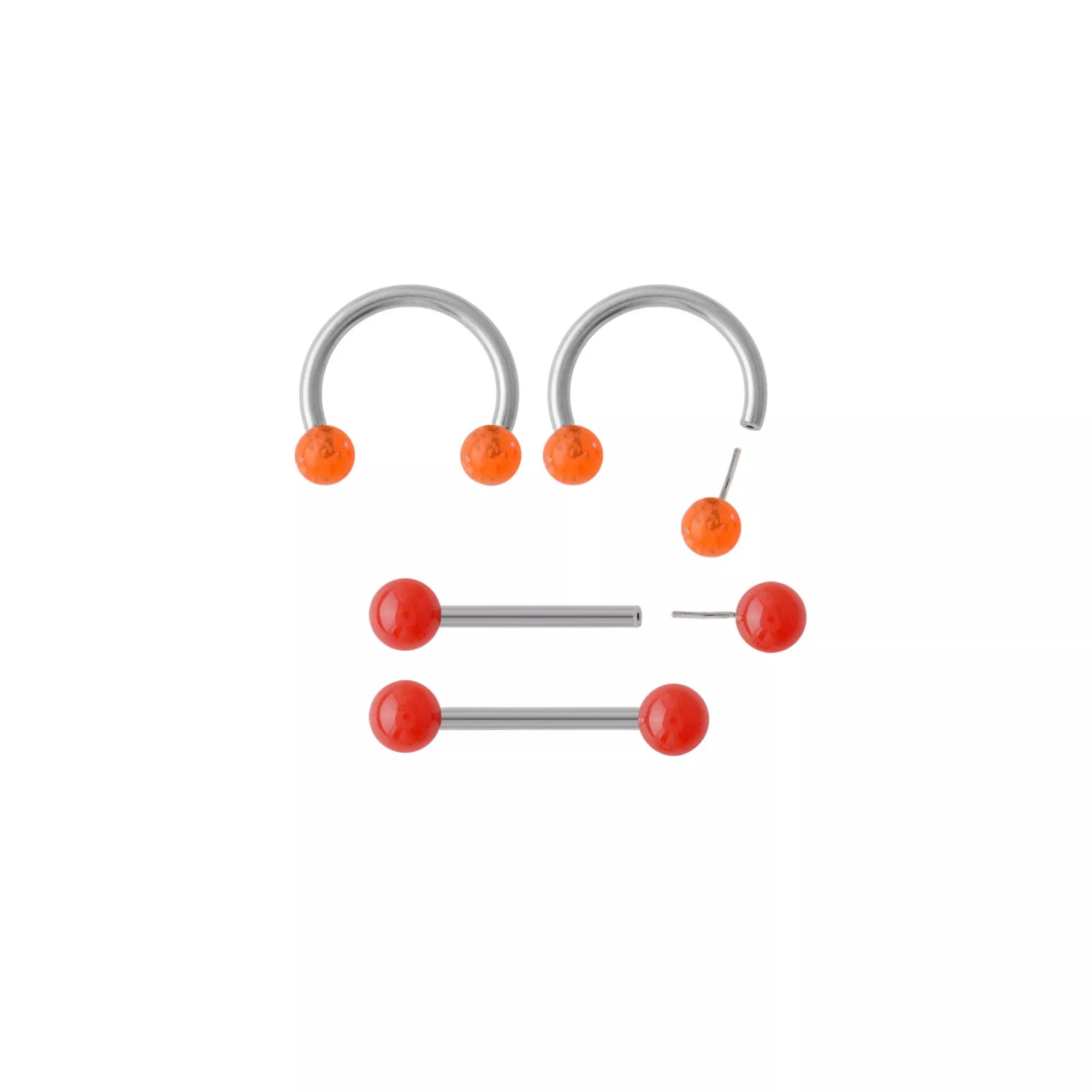 Multi-Pack Orange and Red Shimmer Nipple Barbells and Horseshoe Rings 2 Pairs - 14 Gauge at Spencer's