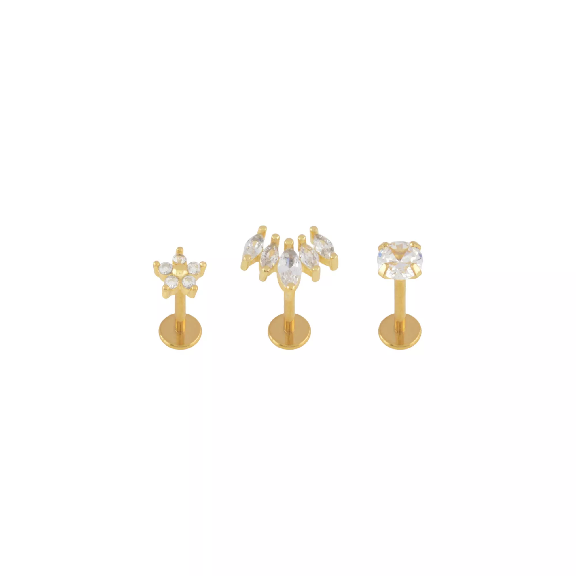 Multi-Pack CZ Shape Gold-Plated Labret Lip Rings - 3 Pack at Spencer's
