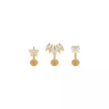 Multi-Pack CZ Shape Gold-Plated Labret Lip Rings - 3 Pack at Spencer's