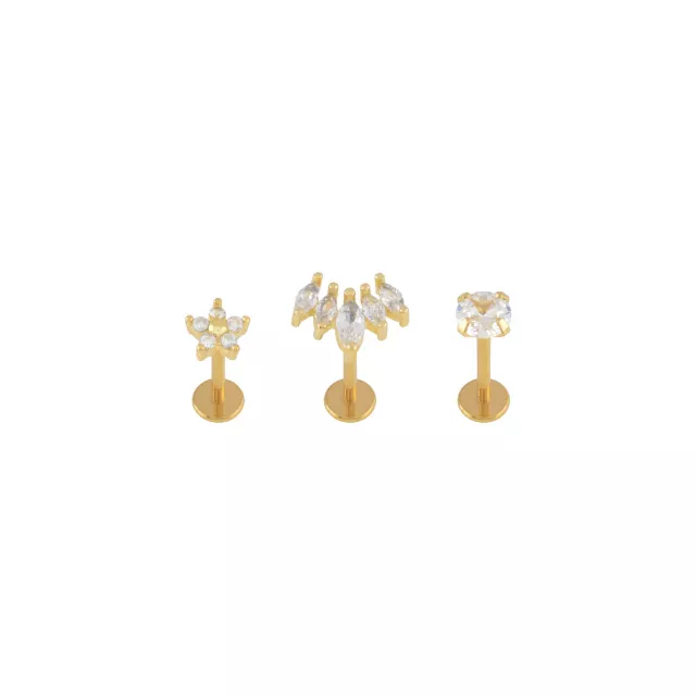 Multi-Pack CZ Shape Gold-Plated Labret Lip Rings - 3 Pack at Spencer's