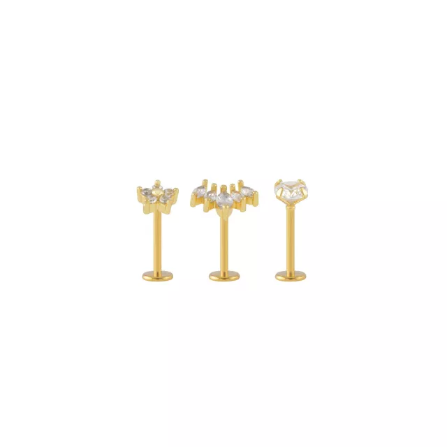 Multi-Pack CZ Shape Gold-Plated Labret Lip Rings - 3 Pack at Spencer's