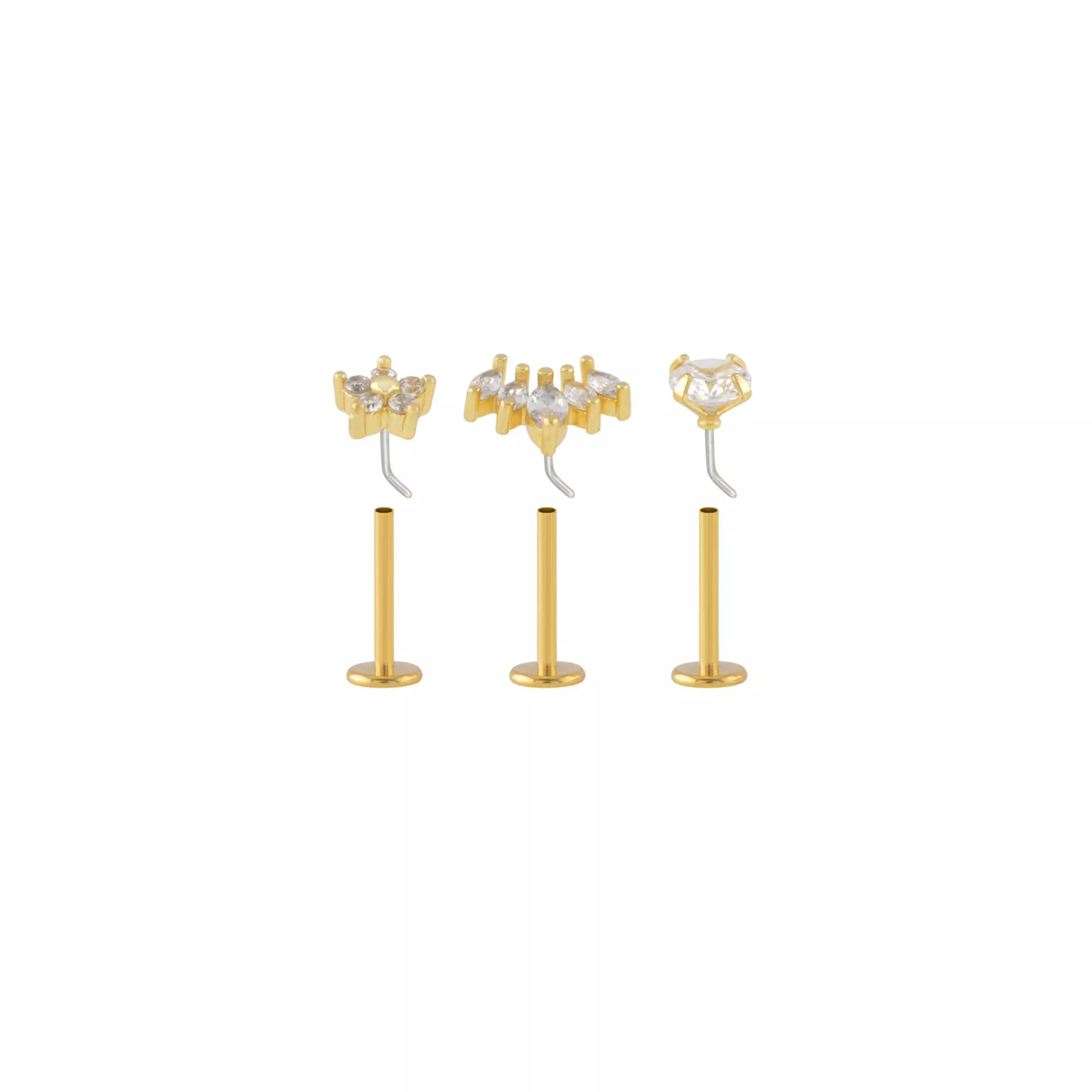 Multi-Pack CZ Shape Gold-Plated Labret Lip Rings - 3 Pack at Spencer's