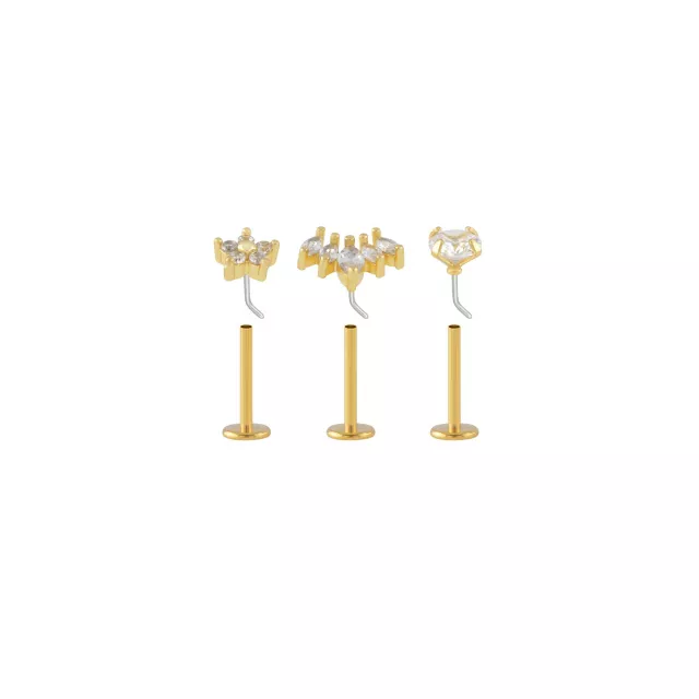 Multi-Pack CZ Shape Gold-Plated Labret Lip Rings - 3 Pack at Spencer's