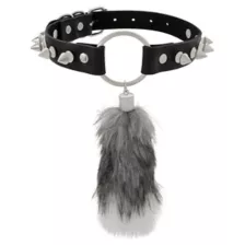 Furry Tail Spiked Faux Leather Choker Necklace at Spencer's