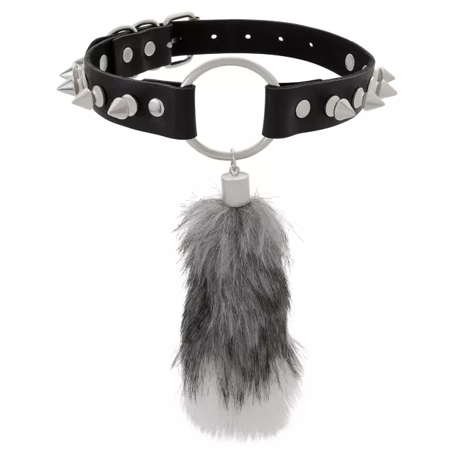 Furry Tail Spiked Faux Leather Choker Necklace at Spencer's