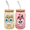 SpongeBob and Patrick Glass Cup with Straw Set 16 oz. - 2 Pack at Spencer's