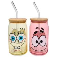 SpongeBob and Patrick Glass Cup with Straw Set 16 oz. - 2 Pack at Spencer's