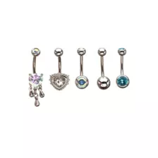 Multi-Pack CZ Heart Drip Titanium Dangle Belly Rings 5 Pack - 14 Gauge at Spencer's