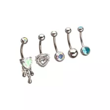 Multi-Pack CZ Heart Drip Titanium Dangle Belly Rings 5 Pack - 14 Gauge at Spencer's