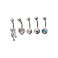 Multi-Pack CZ Heart Drip Titanium Dangle Belly Rings 5 Pack - 14 Gauge at Spencer's