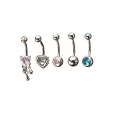 Multi-Pack CZ Heart Drip Titanium Dangle Belly Rings 5 Pack - 14 Gauge at Spencer's