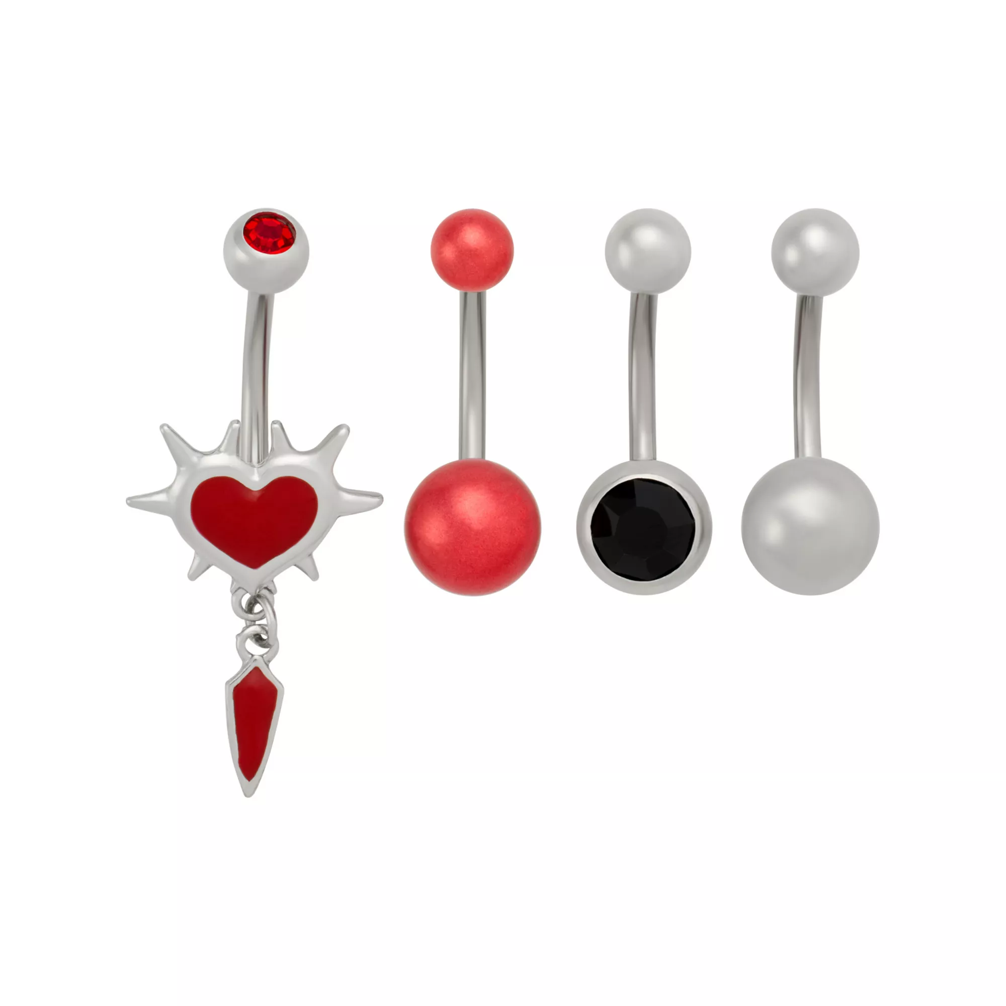 Multi-Pack CZ Spiked Heart Titanium Belly Rings 4 Pack - 14 Gauge at Spencer's