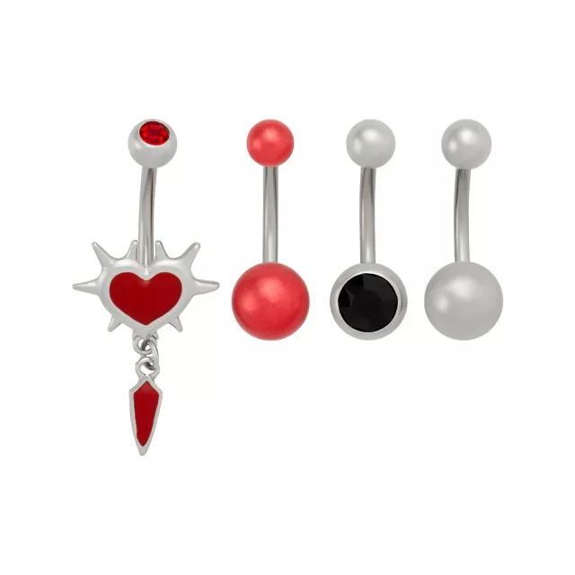 Multi-Pack CZ Spiked Heart Titanium Belly Rings 4 Pack - 14 Gauge at Spencer's