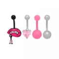 Multi-Pack Pink CZ Lip Heart Titanium Belly Rings 4 Pack - 14 Gauge at Spencer's