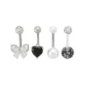 Multi-Pack CZ Butterfly Love Titanium Belly Rings 4 Pack - 14 Gauge at Spencer's