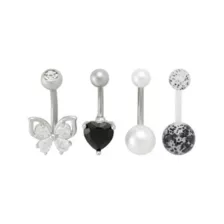 Multi-Pack CZ Butterfly Love Titanium Belly Rings 4 Pack - 14 Gauge at Spencer's