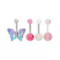 Multi-Pack Aurora Borealis CZ Butterfly Belly Rings 4 Pack - 14 Gauge at Spencer's