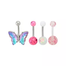 Multi-Pack Aurora Borealis CZ Butterfly Belly Rings 4 Pack - 14 Gauge at Spencer's