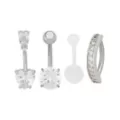 Multi-Pack CZ Heart and Bar Belly Rings 4 Pack - 14 Gauge at Spencer's