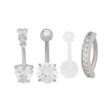 Multi-Pack CZ Heart and Bar Belly Rings 4 Pack - 14 Gauge at Spencer's
