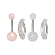 Multi-Pack Pink CZ Glitter Titanium Belly Rings 4 Pack - 14 Gauge at Spencer's