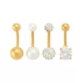 Multi-Pack Aurora Borealis CZ Gold-Tone Titanium Belly Rings 4 Pack - 14 Gauge at Spencer's