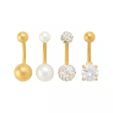 Multi-Pack Aurora Borealis CZ Gold-Tone Titanium Belly Rings 4 Pack - 14 Gauge at Spencer's
