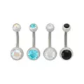 Multi-Pack Black Blue CZ Belly Rings 4 Pack - 14 Gauge at Spencer's