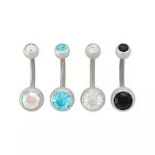Multi-Pack Black Blue CZ Belly Rings 4 Pack - 14 Gauge at Spencer's