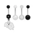 Multi-Pack Black and White Ghost Belly Rings 4 Pack - 14 Gauge at Spencer's