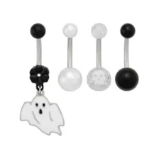 Multi-Pack Black and White Ghost Belly Rings 4 Pack - 14 Gauge at Spencer's