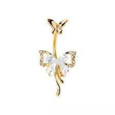 CZ Butterfly Bow Gold-Tone Titanium Dangle Belly Ring - 14 Gauge at Spencer's