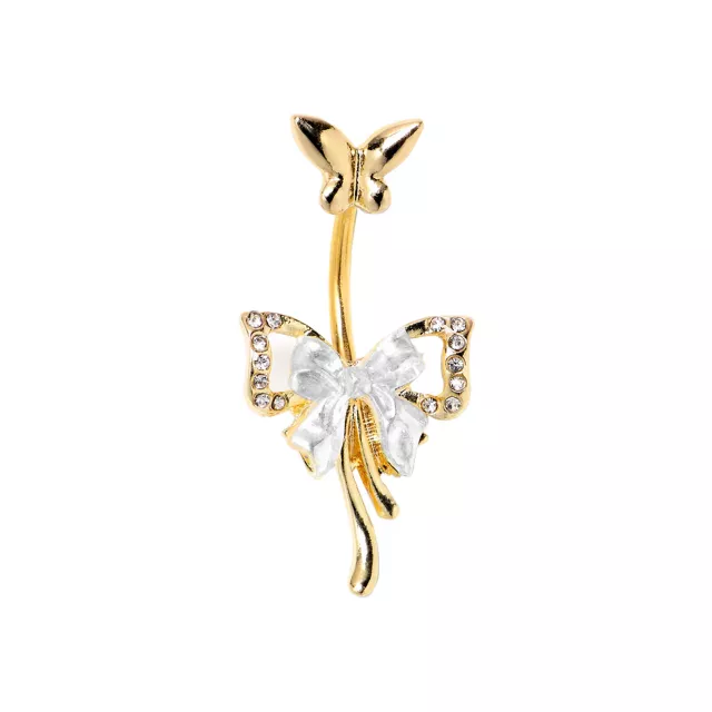 CZ Butterfly Bow Gold-Tone Titanium Dangle Belly Ring - 14 Gauge at Spencer's