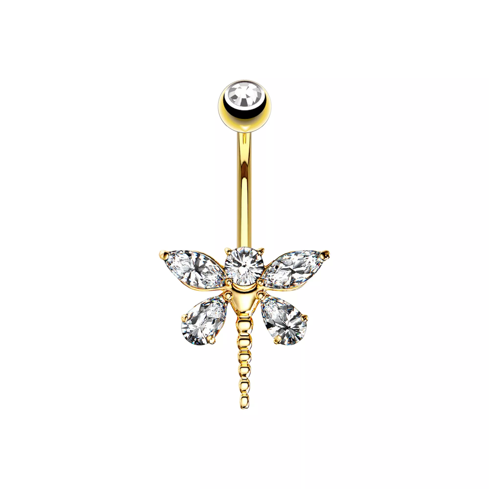 CZ Dragonfly Gold-Tone Titanium Belly Ring - 14 Gauge at Spencer's