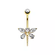 CZ Dragonfly Gold-Tone Titanium Belly Ring - 14 Gauge at Spencer's