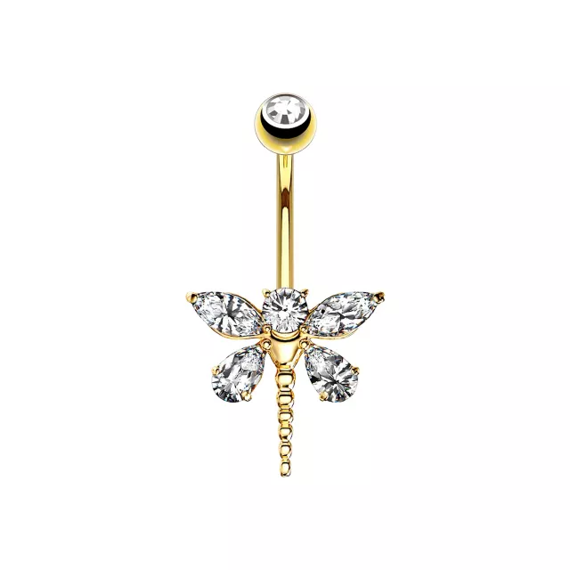 CZ Dragonfly Gold-Tone Titanium Belly Ring - 14 Gauge at Spencer's