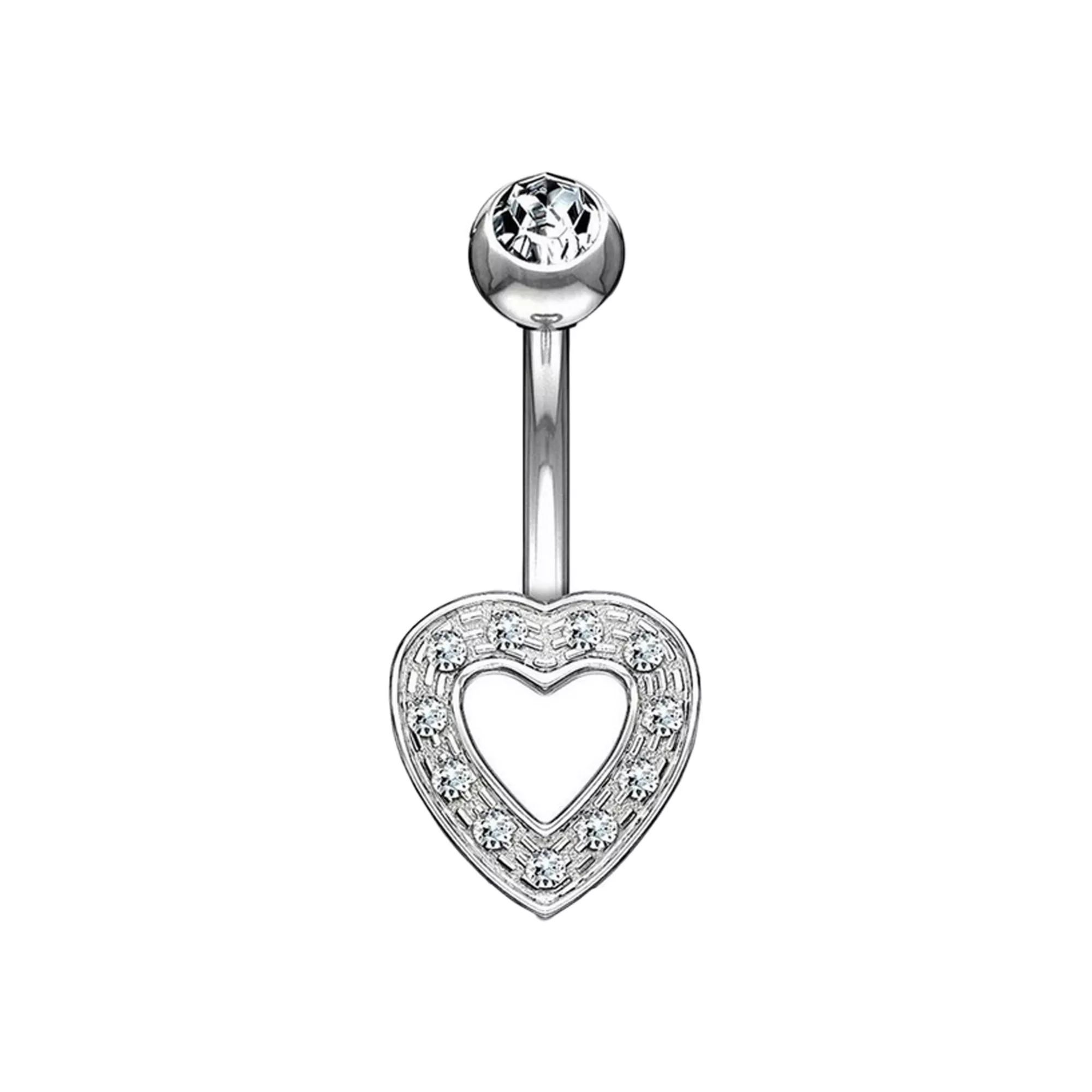 CZ Heart Pendant Titanium Belly Ring - 14 Gauge at Spencer's