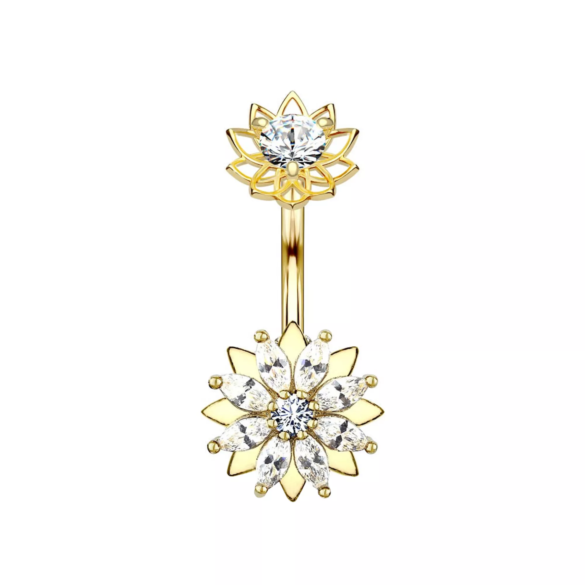 CZ Flower Gold-Tone Titanium Belly Ring - 14 Gauge at Spencer's