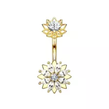 CZ Flower Gold-Tone Titanium Belly Ring - 14 Gauge at Spencer's