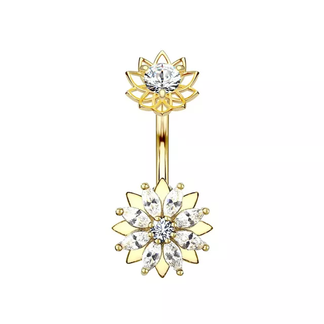 CZ Flower Gold-Tone Titanium Belly Ring - 14 Gauge at Spencer's