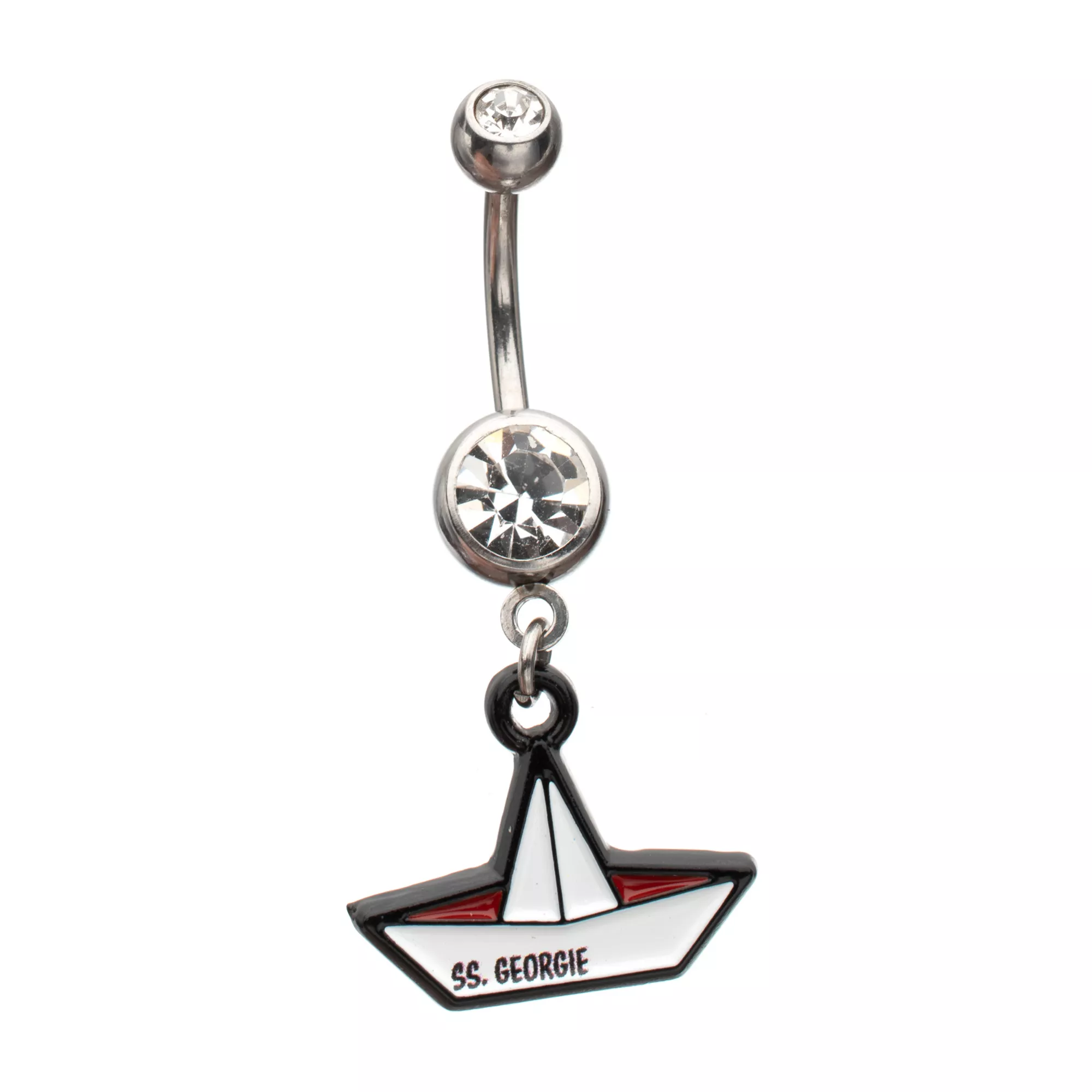 It Clear CZ S.S. Georgie Boat Silver-Plated Titanium Dangle Belly Ring - 14 Gauge at Spencer's