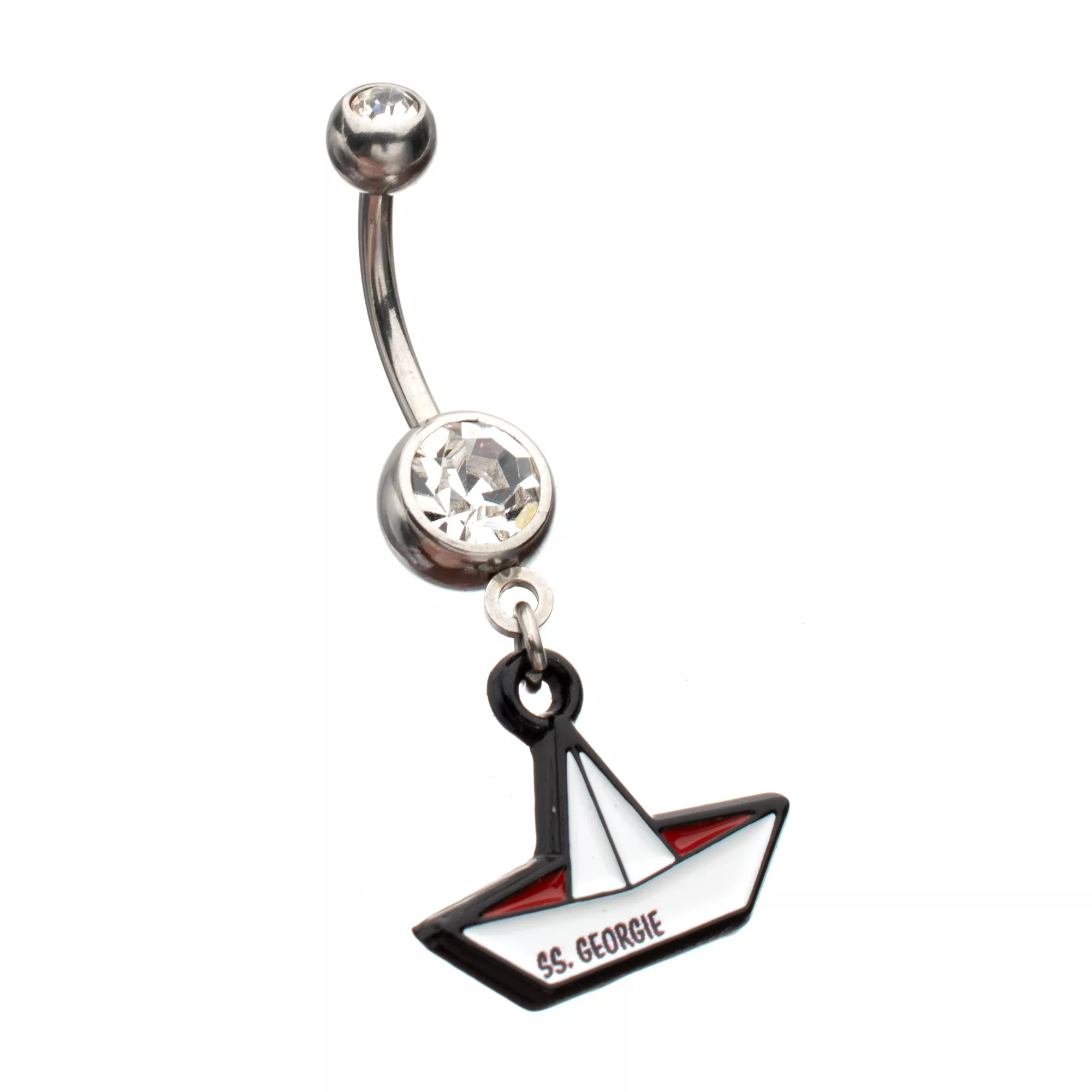 It Clear CZ S.S. Georgie Boat Silver-Plated Titanium Dangle Belly Ring - 14 Gauge at Spencer's