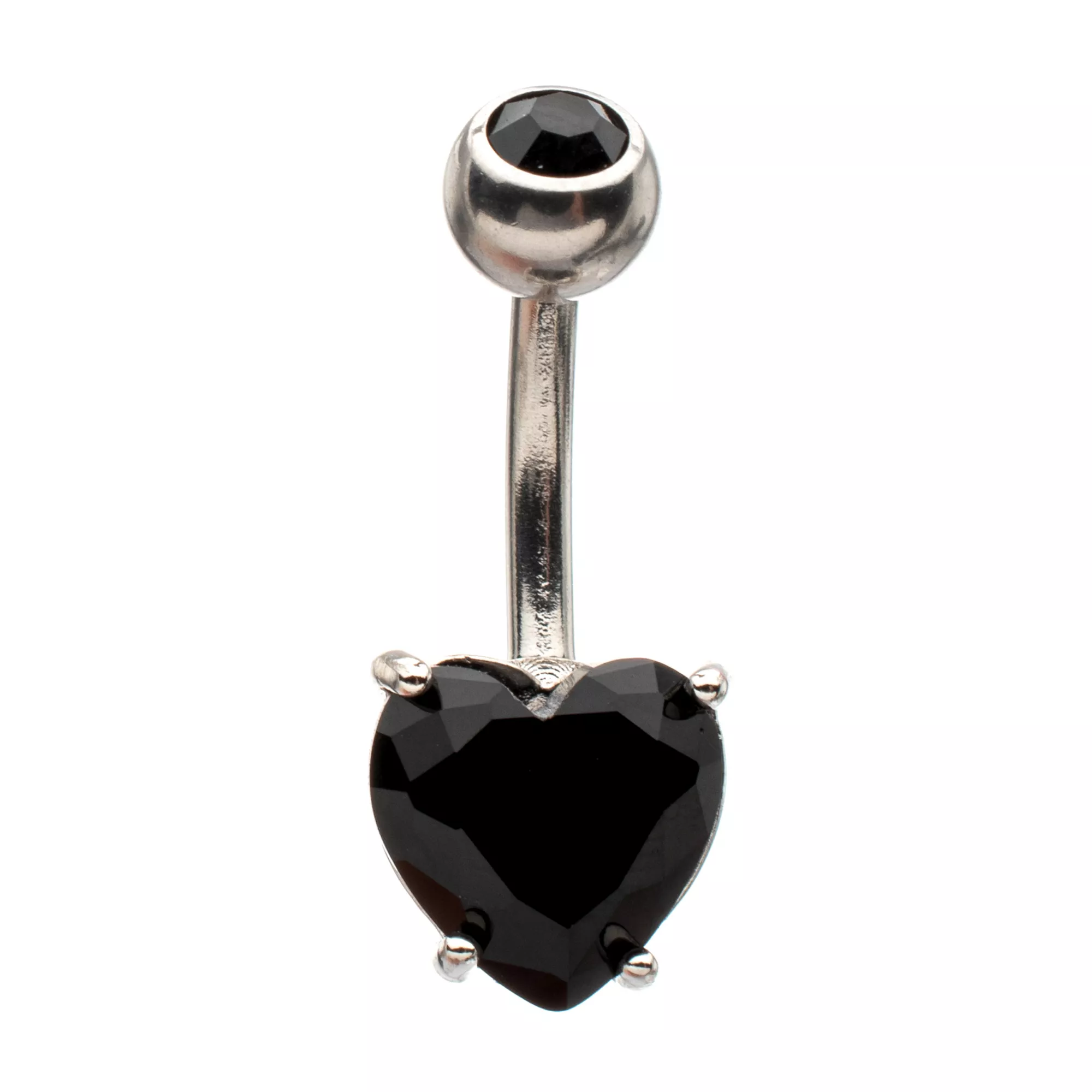 Black CZ Heart Silver-Plated Belly Ring - 14 Gauge