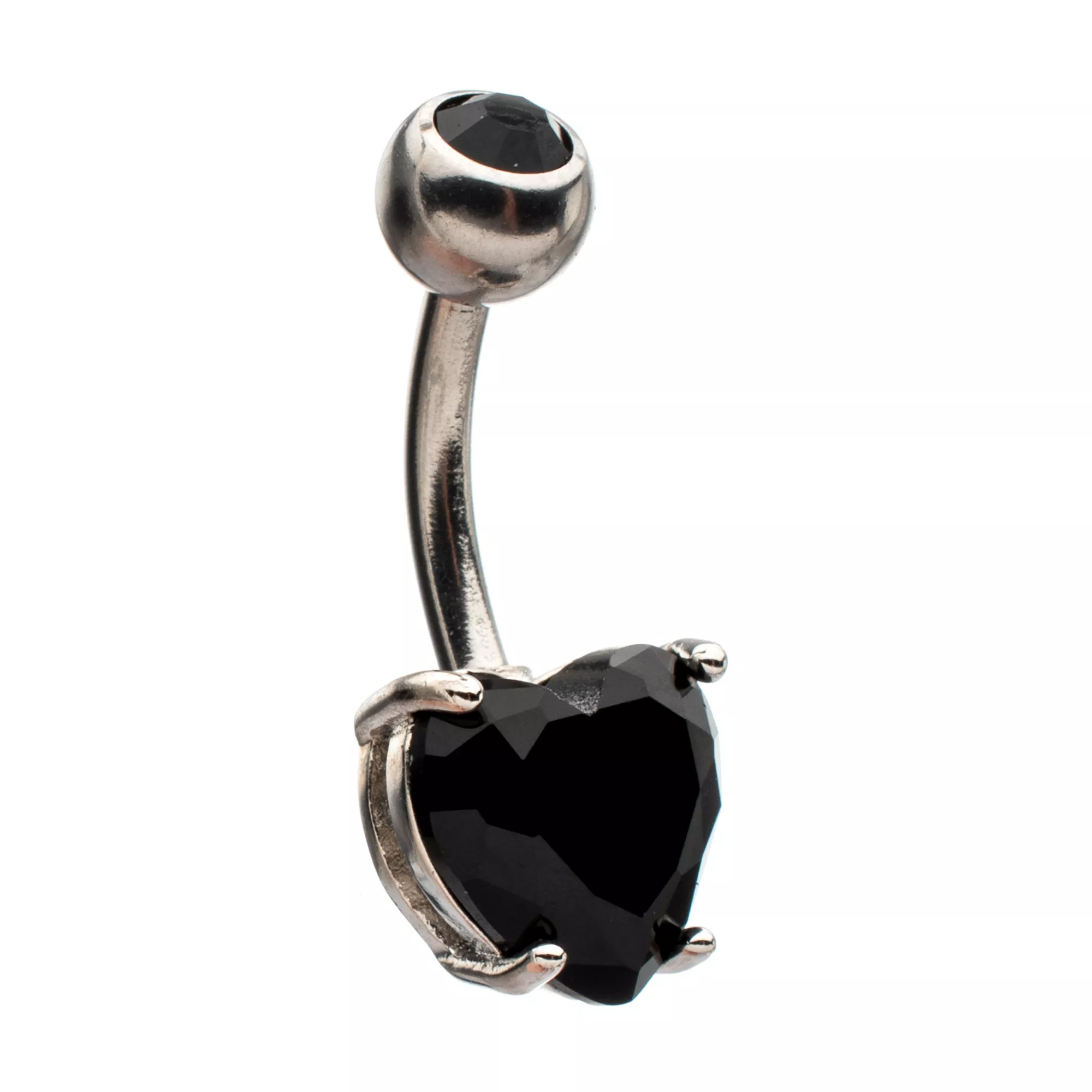 Black CZ Heart Silver-Plated Belly Ring - 14 Gauge