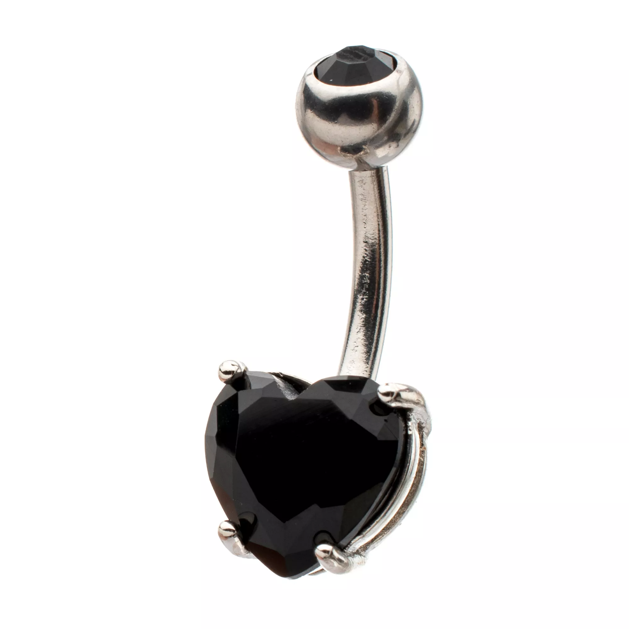 Black CZ Heart Silver-Plated Belly Ring - 14 Gauge