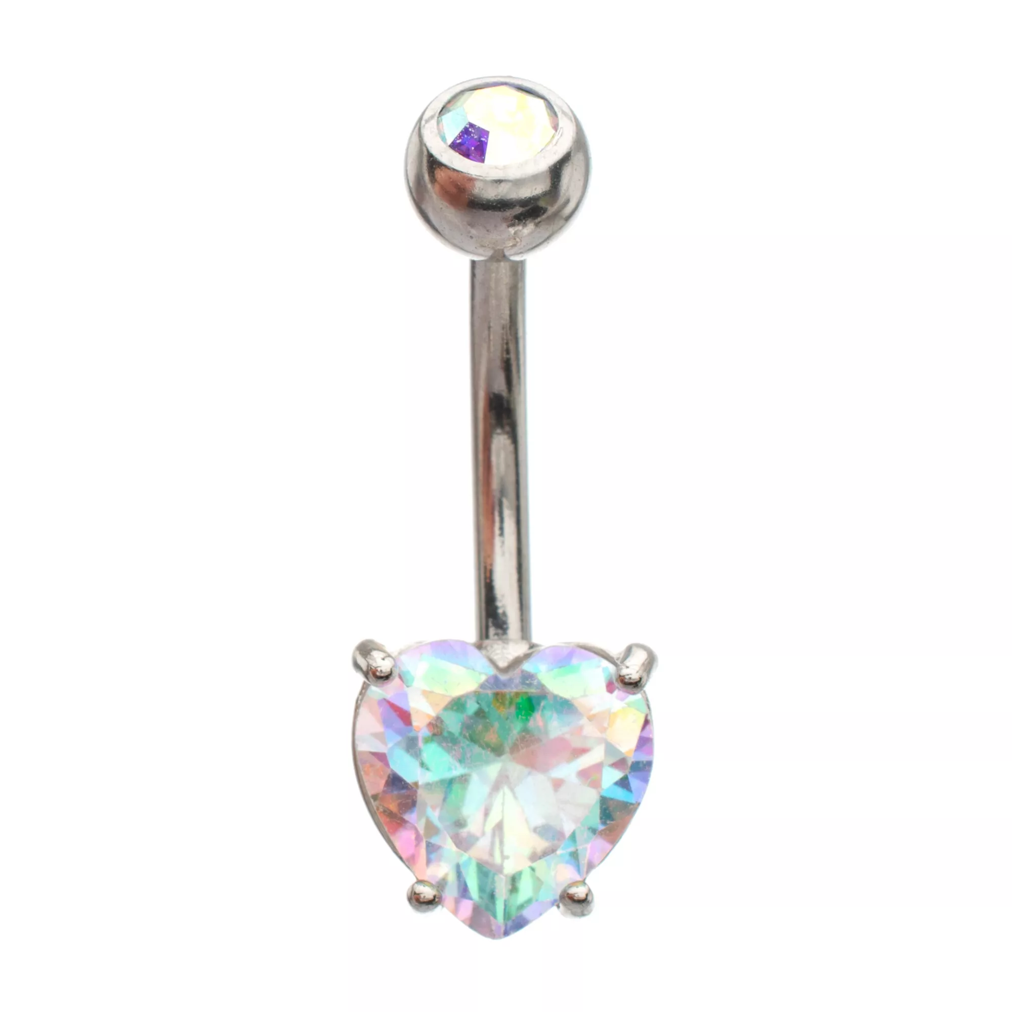 Iridescent CZ Heart Belly Ring - 14 Gauge