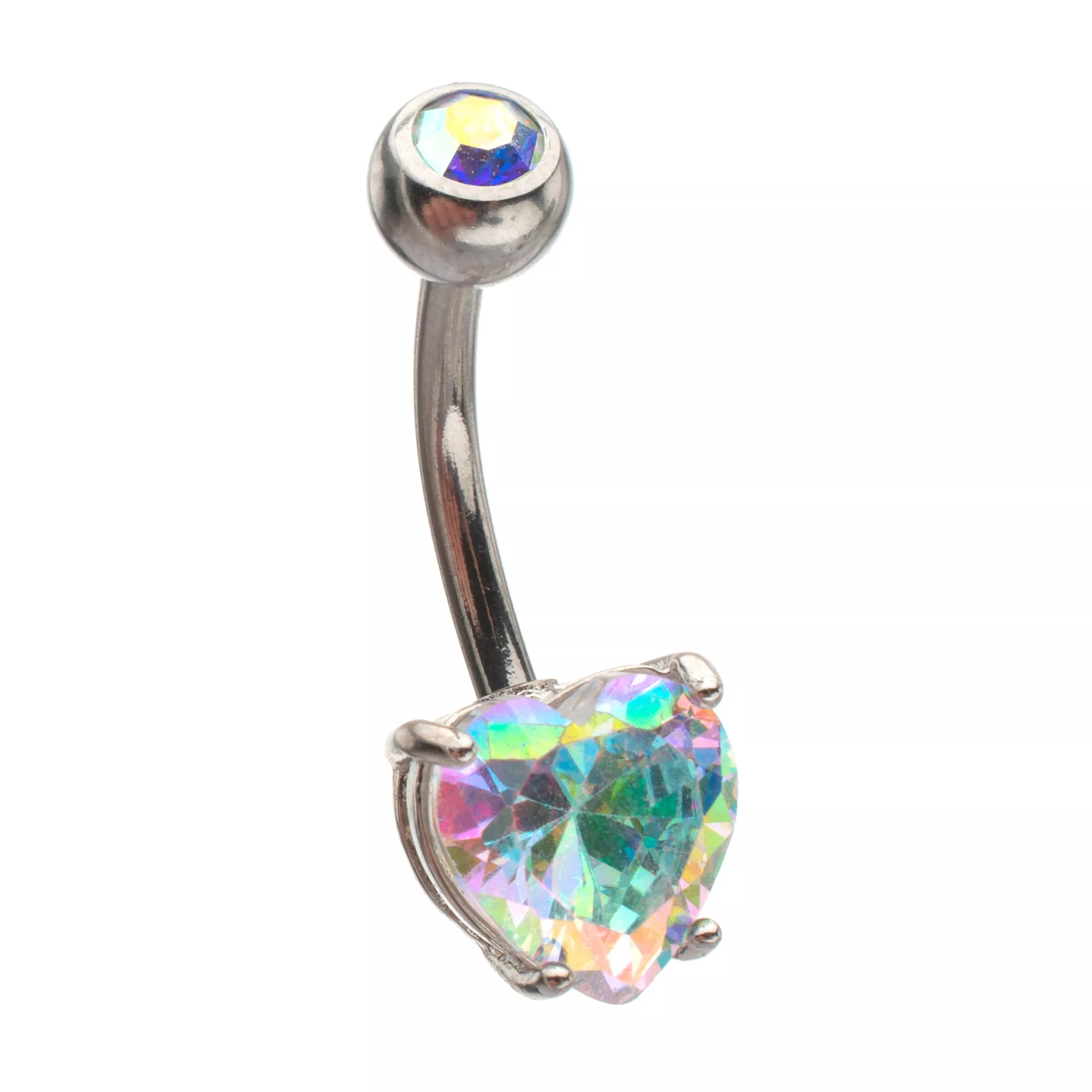Iridescent CZ Heart Belly Ring - 14 Gauge