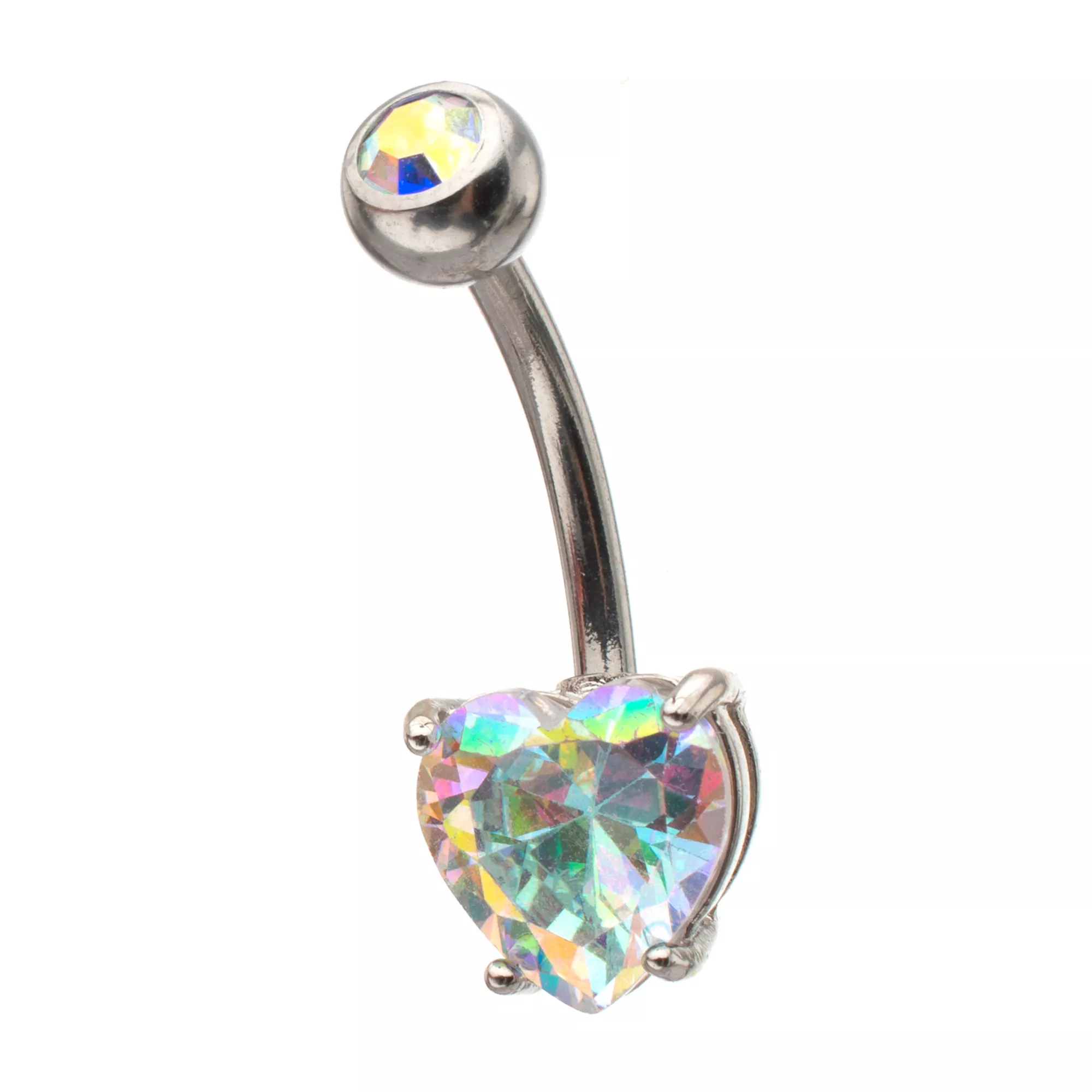 Iridescent CZ Heart Belly Ring - 14 Gauge